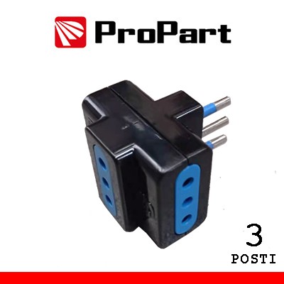 [PES1025A-BKP] Adattatore triplo 3pos 10A spina10A polybag nero