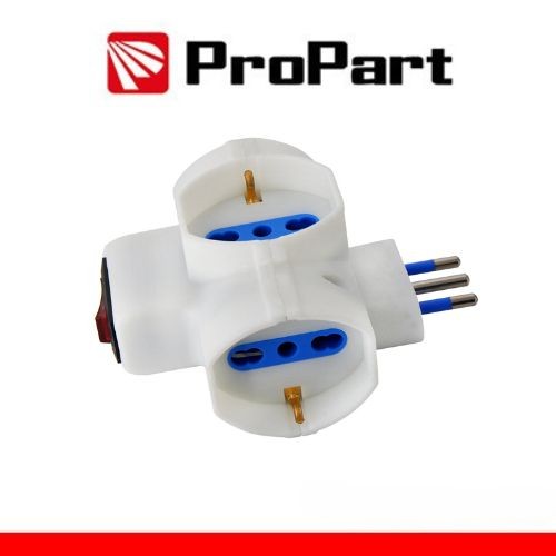 [PEA1093-W] Adattatore 3 prese 2P+T 10/16A bipasso/Schuko con interrutt. Spina 10A