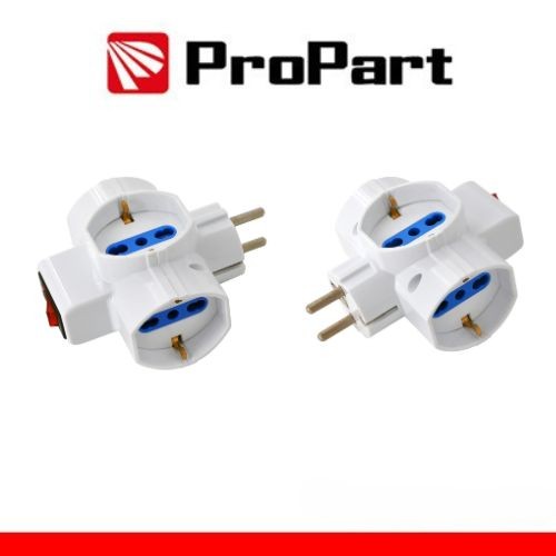 [PEA1095-W] Adattatore 3 prese 2P+T 10/16A bipasso/Schuko con interrutt. Spina Schuko