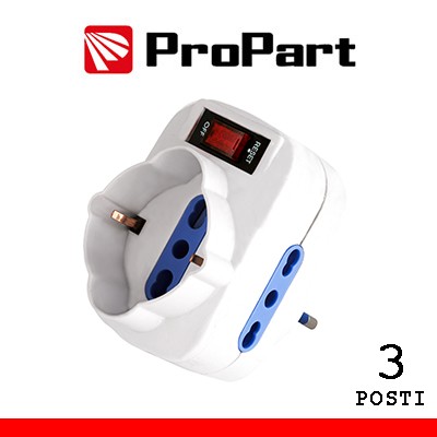 [PES1080-W] Adattatore 3pos bipasso/schuko spina10A rotante + inter.