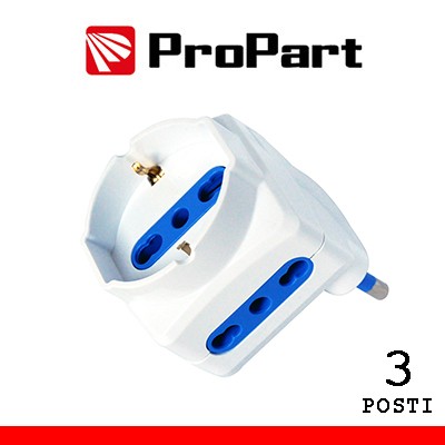 [PES1064-W] Adattatore 3pos bipasso/schuko spina16A salvaspazio