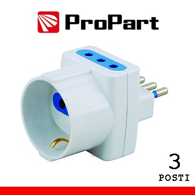 [PES1043-WP] Adattatore triplo 3pos 10A/schuko spina10A polybag