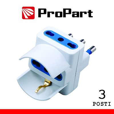 [PES1042-WP] Adattatore triplo 3pos bipasso/schuko spina16A polybag