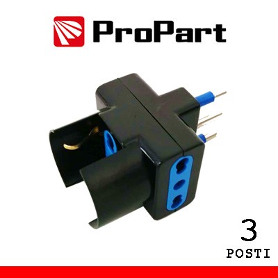 [PES1042-BKP] Adattatore triplo 3pos bipasso/schuko spina16A polybag nero