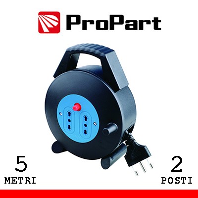 [PEA2-5-BK] Avvolgicavo 2pos bipasso 5metri spina16A nero