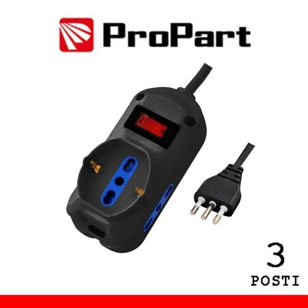 Multipresa 3pos bipasso + bipasso/schuko spina10A + inter. Nera