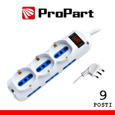 [PEM2613-W] Multipresa 9pos bipasso + bipasso/schuko spina10A + inter.