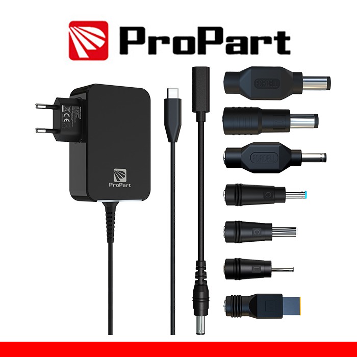 [PEN-KPD90WMUL] Alimentatore Propart GaN Type C 90W  + 7 Connettori DC nero